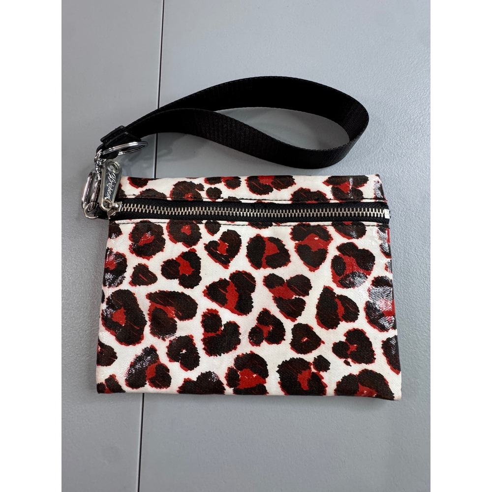 Brighton Wristlet Pouch Womens OS Red Leopard EUC Coated Canvas Zip Animal Print
